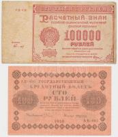 Oroszország / Szocialista Szövetségi Szovjet Köztársaság 1918. 100R szép papír + 1921. 100.000R T:III,III- Russia / Russian Socialist Federated Soviet Republic 1918. 100 Rubles nice paper + 1921. 100.000 Rubles C:F,VG