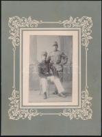 1915 Brassó, Székely Péter és Székely József katonai egyenruhában, feliratozott fénykép, 10x7 cm, karton (a rétegeget elengedte a ragasztó) 21x16 cm