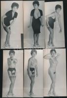 cca 1965 Csak egy titkos órácskára.., 6 db finoman erotikus fénykép, 12x6 cm / cca 1965 6 erotic photos, 12x6 cm