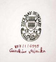 Zsolnay virág mintás kaspó, kézzel festett, jelzett, hibátlan, m:15 cm, d:17 cm