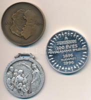 Zsákodi Csiszér János (1883-1953) 1928. "Magyar Anyák Nemzeti Ünnepe" ezüstözött fém emlékplakett füllel (40mm) + Lapis András (1942-) 1984. "MÉE Esztergom - A magyar pénzverés kezdete" Br emlékérem (42,5mm) + Fritz Mihály (1947-) 1996. "100 év a fényért / A Tungsram 100 éves fennállásának emlékére 1896-1996" ezüstözött Br emlékérem (42mm) T:2,2-