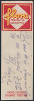 1936 "Okos legyen Florát vegyen!" Flora terpentin szinszappan számolócédula, hátoldalon Kellér Dezső: Csakis egy fontos verse nyomtatva, 15x5cm