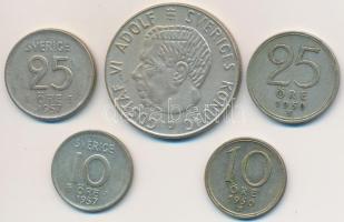 Svédország 1950TS 10ö Ag + 25ö Ag + 1957TS 10ö Ag + 25ö Ag + 1967U 1Kr Ag "VI. Gusztáv" T:2,2- Sweden 1950TS 10 Ore Ag + 25 Ore Ag + 1957TS 10 Ore Ag + 25 Ore Ag + 1967U 1 Krona Ag "Gustaf VI" C:XF,VF