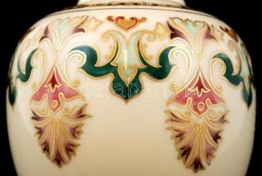 Zsolnay historizáló áttört váza, kézzel festett, jelzett (modern), hibátlan, m:23,5 cm