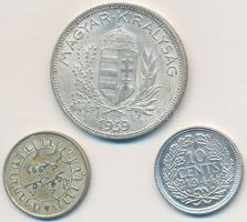 Vegyes: Holland Kelet-India 1942S 1/10G Ag + Hollandia 1944P 10c Ag + Magyarország 1939. 1P Ag T:2
...