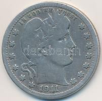 Amerikai Egyesült Államok 1911. 1/4$ Ag "Barber" T:3 USA 1911. 1/4 Dollar Ag "Barber" C:F