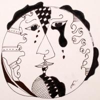 Szász jelzéssel: Arcok II. Vegyes technika, karton, d:15 cm