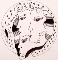 Szász jelzéssel: Arcok III. Vegyes technika, karton, d:15 cm