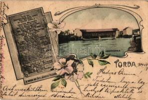 Torda, Aranyos-hídja, 100 éves felirat / bridge, monument, floral Art Nouveau (EB)