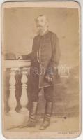 cca 1870 Szűcs László kereskedő Kunmadarason, Strelisky Lipót pesti fényképész műtermében, vizitkártya méretű, keményhátú fénykép, feliratozva, 10,5x6 cm