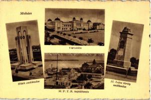 Mohács, Városháza, Hősök emlékműve, MFTR hajóállomás, II. Lajos király emlékműve