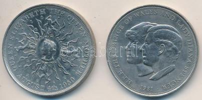 Nagy-Britannia 1980-1981. 25P "II. Erzsébet" + 25p "Lady Diana és Károly herceg" T:2 Great Britain 1980-1981. 25 New Pence "Elizabeth II" + 25 New Pence "Lady Diana and Prince Charles" C:XF