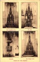 Deszk, Római katolikus templom, belső; Szent Erzsébet és Szent Margit oltár, Fő oltár, szószék (fa)