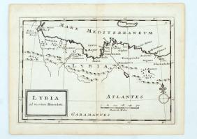 1732 Lybia ad mentem Herodoti. Líbia Hérodotos leírása alapján, Herman Moll Geographia antiqua latinorum et graecorum című munkájából (London, 1732), 19×25 cm