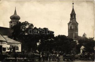 Kisvárda, Flórián tér, piac, Frénkel Bernát és Kovács Lajos üzlete; kiadja Klein Gyula (kis szakadás / small tear)