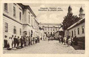 Ungvár, Káptalan utca, Városháza, Püspöki palota / Street, Town Hall, Bishop's Palace (EK)