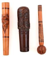 Régi faragott esernyőnyél, 3db, 14-18cm