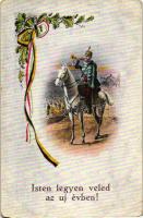 Isten legyen veled az új évben! / WWI Hungarian hussar, WWI K.u.K. military New Year greeting card (EK)