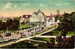 Temesvár, Hungária fürdő, Liget út, villamos / spa, promenade, tram
