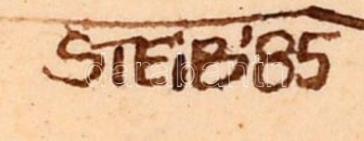 Steib jelzéssel: A kuka mellett. vegyes technika, papír, üvegezett keretben, 27×20 cm