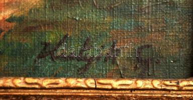 Kutyik jelzéssel: Hazafelé. Olaj, vászon, keretben, 29×38 cm