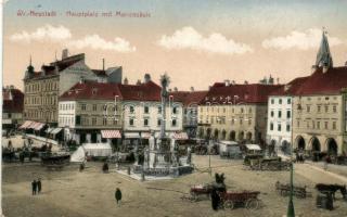 Wiener Neustadt, Hauptplatz, Mariensaule / Main square, market, shops