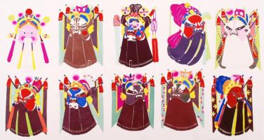 10 db keleti motívumos kínai kivágás, egy sorozat részei (91-100), kínai nyelven feliratozva