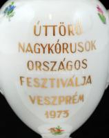Herendi virágmintás fedeles váza, felirattal, kézzel festett, hibátlan, jelzett, m: 26,5 cm
