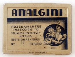 Analgini kolozsvári rozsdamentes injekciós tű, 12 db, eredeti fém dobozban