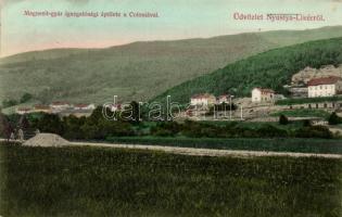 Nyustya-Likér, Magnesit gyár igazgatósági épülete a coloniával, Weisz Zsigmond kiadása / Board building of Magnesit factory (EK)