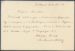 1928 Lenhossék Mihály(1863-1937) anatómus, egyetemi tanár aláírása és üdvözlő sorai kis kártyán