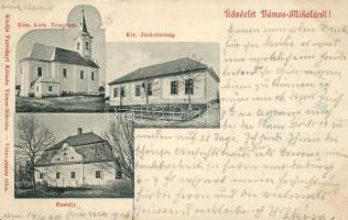 Vámosmikola, Római katolikus templom, Királyi Járásbíróság, kastély; kiadja Turcsányi Kálmán (vágott / cut)