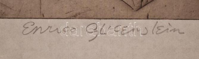 Enrico Glicenstein (1870-1942): Kutya a lépcső tetején. Hidegtű, hártyapapír, jelzett, 17×22 cm /Hen...