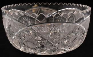 Ólomkristály tál, csiszolt, metszett, hibátlan, d:19,5 cm, m:9 cm