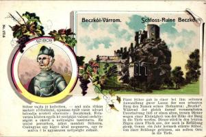 Beckó, várrom, Stibor / castle ruins, grapes, Nr. 1714. litho (EB)