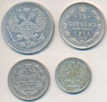 Orosz Birodalom 1907. 10k Ag + 1908. 5k Ag + 20k Ag + 1914. 15k Ag T:2,2- Russian Empire 1907. 10 Kopeks Ag + 1908. 5 Kopeks Ag + 20 Kopeks Ag + 1914. 15 Kopeks Ag C:XF,VF