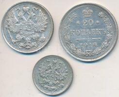 Orosz Birodalom 1900. 5k Ag + 1916. 15k Ag + 20k Ag T:2,2- Russian Empire 1900. 5 Kopeks Ag + 1916. 15 Kopeks Ag + 20 Kopeks Ag C:XF,VF