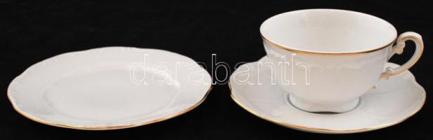 Zsolnay arany szélű teás csésze és alj és kis tányér, hibátlan, jelzett, összesen: 3 db