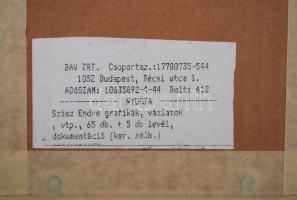 Szász Endre (1926-2003): Vesely és Jesenius (skicc rajz). Tus, papír, jelzés nélkül, üvegezett keret...