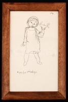 Szász Endre (1926-2003): Ricsi és a sárkány (skicc rajz). Tus, papír, jelzés nélkül, üvegezett keretben, 19×11 cm