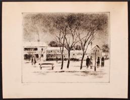 Kiss Terézia (1928-): Óbuda. Rézkarc, karton, jelzett, 24×29 cm