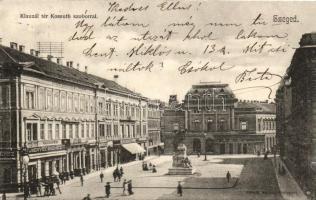 Szeged, Klauzál tér, Kossuth szobor, üzletek, Divald