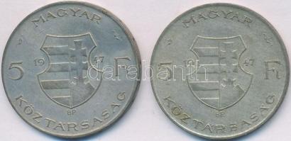 1947. 5Ft Ag "Kossuth" (2x) T:2-,3