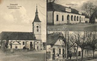 Dömsöd, Református templom, Hősök szobra, Postahivatal, községháza, Özv. Grünwald Mátyásné kiadása