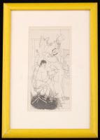 Kondor Béla (1931-1972): Illusztráció II.(Jean Paul: Gyámoltalan hősök.). Rézkarc, papír, jelzés nélkül, üvegezett keretben, 16×8 cm
