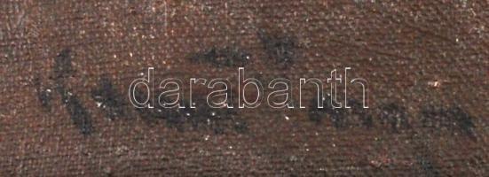 Olvashatatlan jelzéssel: Pipázó öreg. Olaj, vászon, sérült keretben, 50×40 cm