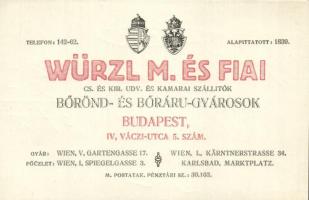 Würzl M. és Fiai Bőrönd- és Bőráru-gyárosok; Budapest IV. Váci utca 5. / Hungarian leather makers advertisement (non PC)