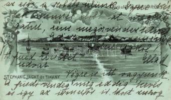 Balatonfüred, Stephanie Jacht és Tihany, floral, litho (fa)