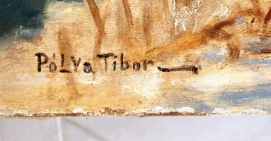 Pólya jelzéssel: Téli házudvar. Olaj, vászon, 60×80 cm