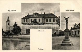 Perbete, Pribeta; Református templom, iskola, hősök szobra / calvinist church, school, military monument (EB)